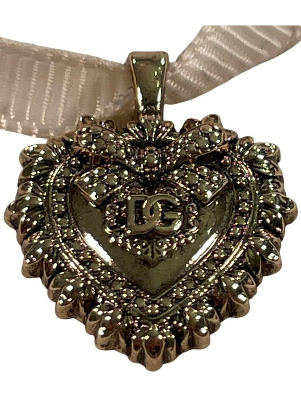 Dolce & Gabbana Devotion Heart Pendant Choker Lace Necklace 14" Ribbon BRAND NEW